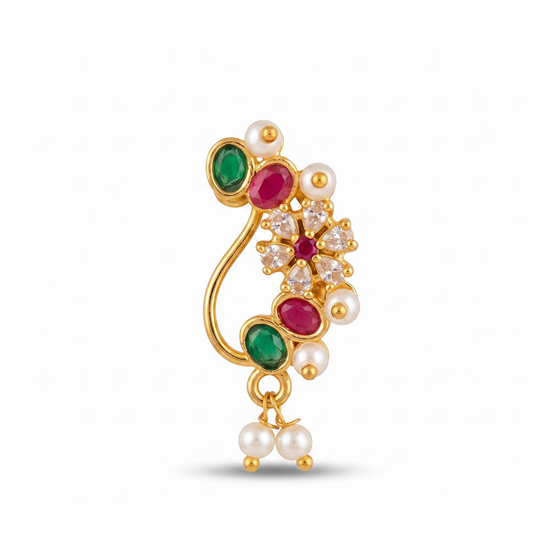 Traditional Micro Gold Plated Maharashtrian Nath Pressing - 5707