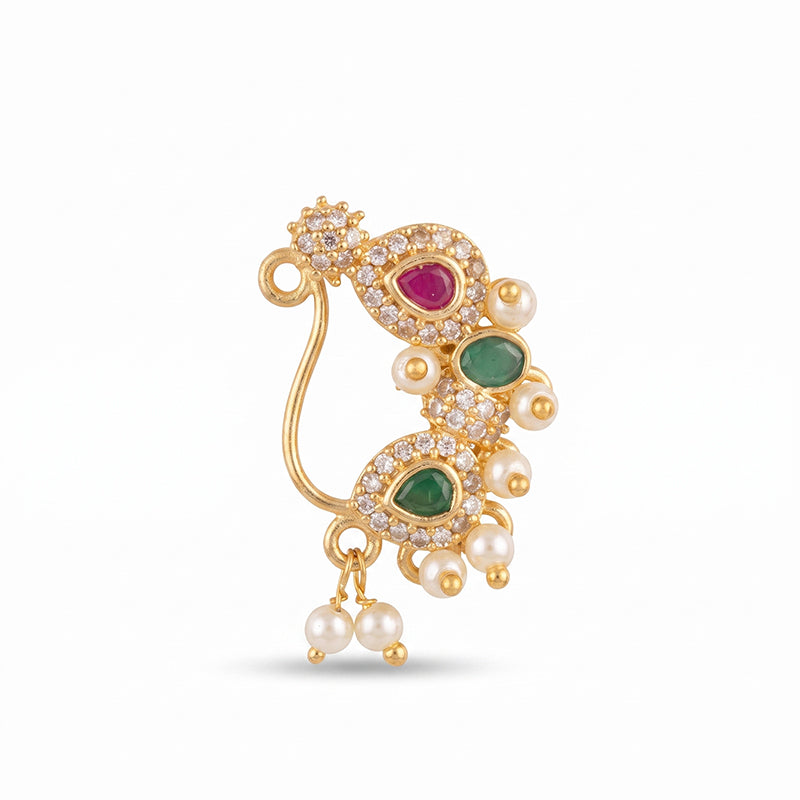 Traditional Micro Gold Plated Maharashtrian Nath Pressing - 5708