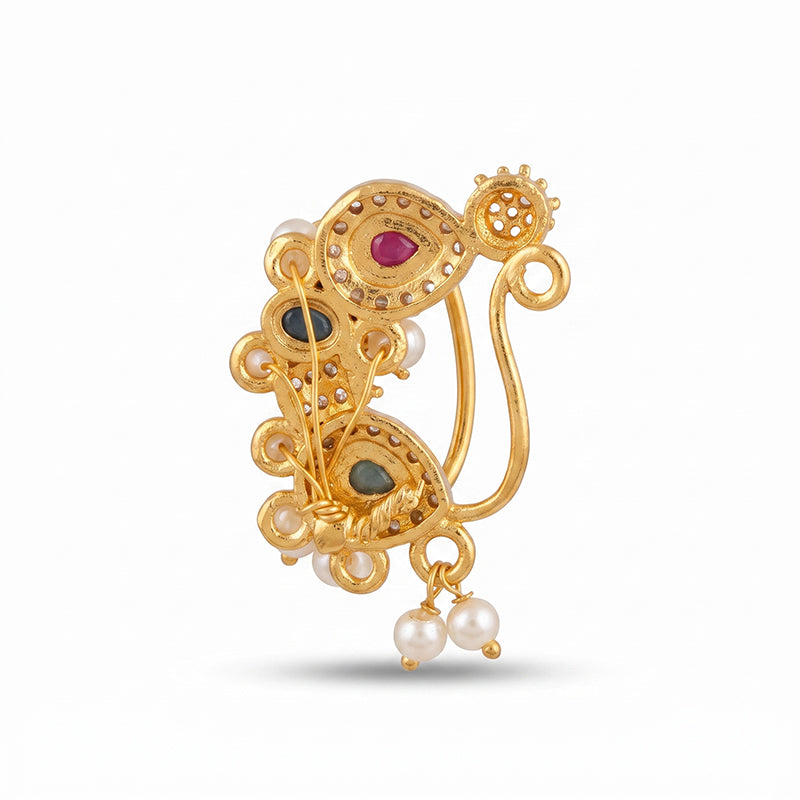 Traditional Micro Gold Plated Maharashtrian Nath Pressing - 5708