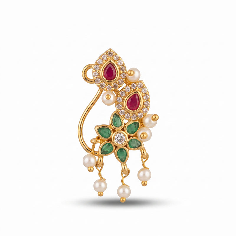 Traditional Micro Gold Plated Maharashtrian Nath Pressing - 5711