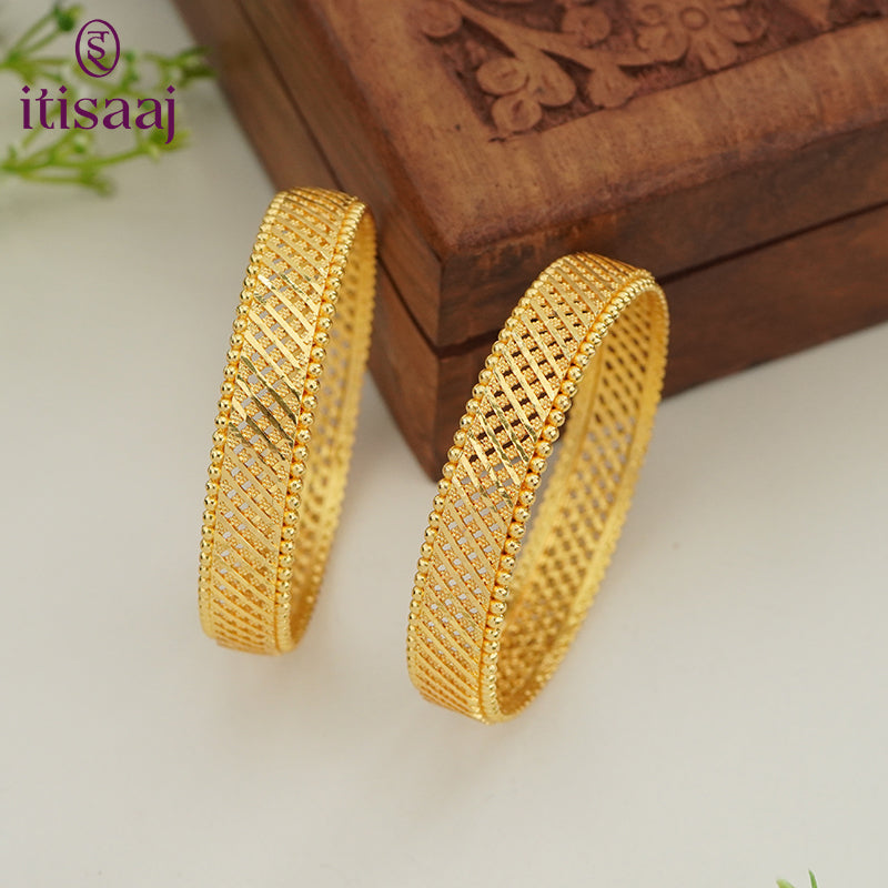 Classic Micro Gold Plated Lattice Mesh Pattern Bangles - 5720-26