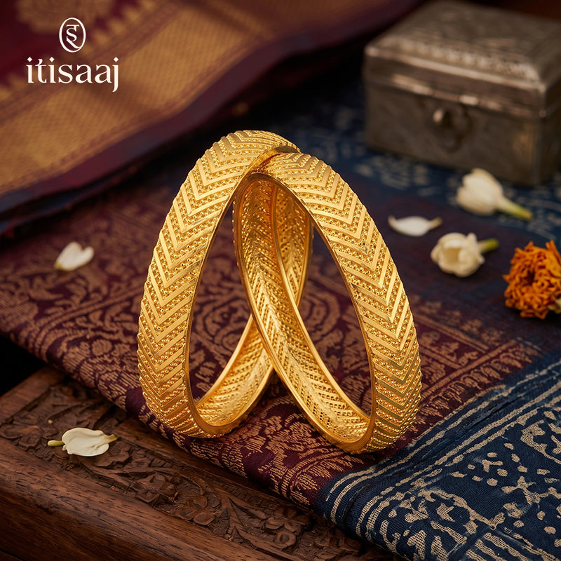 Micro Gold Plated Textured Designer Bangles - 5759-61