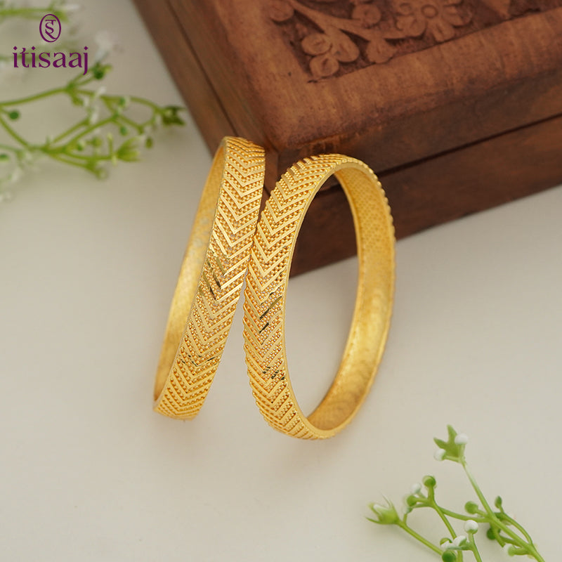 Micro Gold Plated Textured Designer Bangles - 5759-61