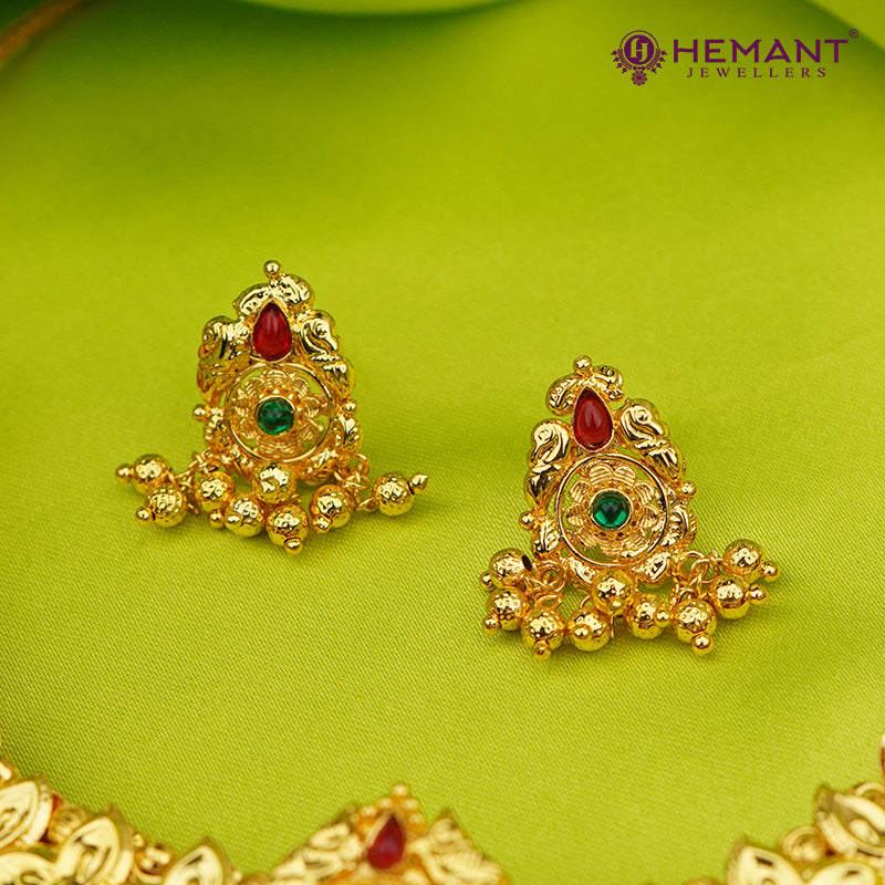 Traditional Maharashtrian Kolhapuri Belpan Gadi Thushi Antique Pendal (with Earrings)