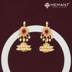 Elegant Red Stone & Pearl Jhumka Earrings