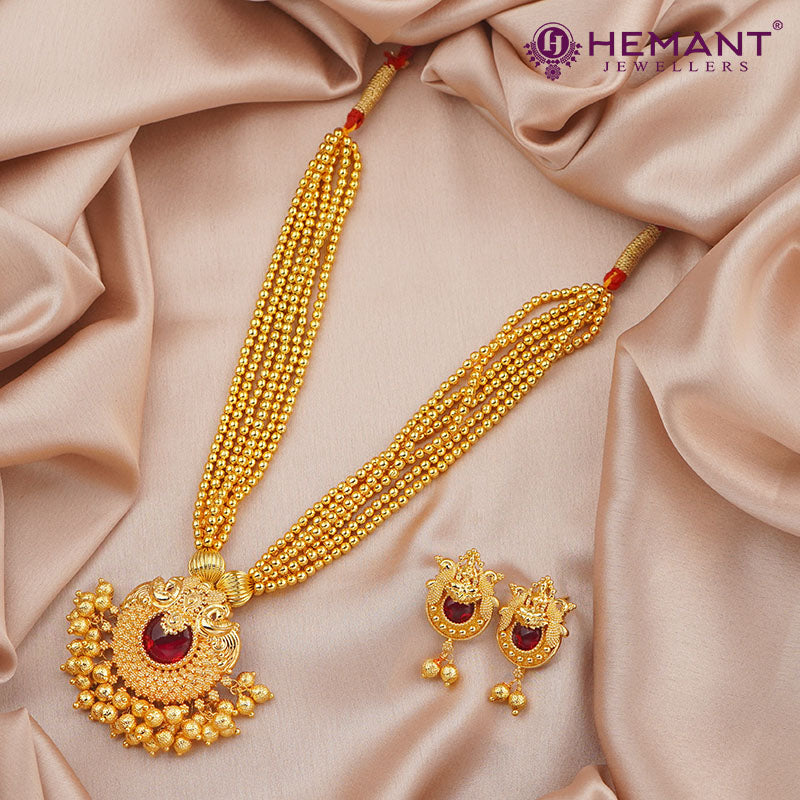 Kolhapuri Jondhale Pot Saj Peacock Pendant Thushi | जोंधळे पोत ठुसी (with earrings)