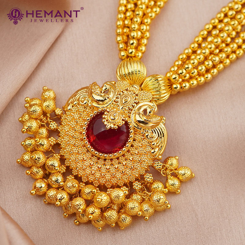 Kolhapuri Jondhale Pot Saj Peacock Pendant Thushi | जोंधळे पोत ठुसी (with earrings)