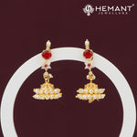Minimalist Red Stone and Pearl Jhumka Earrings