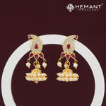 Peacock Ruby and Pearl Jhumka Earrings