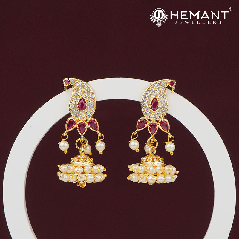Peacock Ruby and Pearl Jhumka Earrings