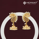 Pearl-Studded Peacock Jhumka Earrings with Gold Plating