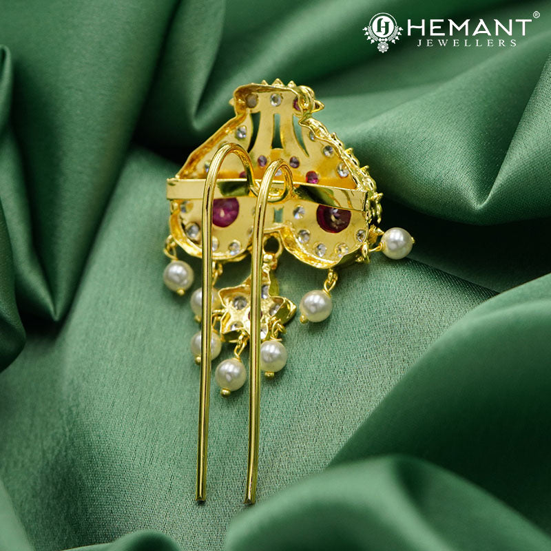 Traditional Dual-Peacock Ambada Hair Pin 
