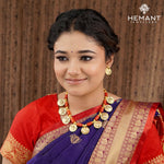 Traditional Maharashtrian Kolhapuri Micro Gold Plated 9 Coin Putali Har (with earrings)