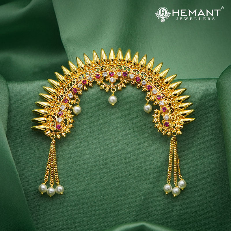 Traditional Maharashtrian Kolhapuri Micro Gold Plated Hair Pin J (Ambada Pin)