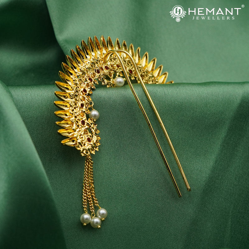 Traditional Maharashtrian Kolhapuri Micro Gold Plated Hair Pin J (Ambada Pin)