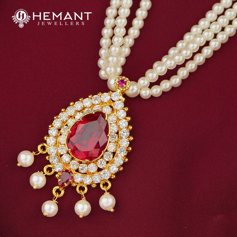 Traditional Maharashtrian Moti Mala 3 Line 1 Naka Gadha - Pearl Necklace