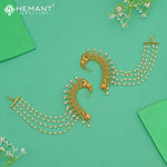 Antique Back Ear Cuff | Peacock Motif Back Kan with Multi-Strand Pearl Chain - 5377