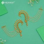 Antique Back Ear Cuff | Peacock Motif Back Kan with Multi-Strand Pearl Chain - 5378
