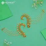 Antique Back Ear Cuff | Peacock Motif Back Kan with Multi-Strand Pearl Chain - 4670