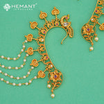 Antique Back Ear Cuff | Peacock Motif Back Kan with Multi-Strand Pearl Chain - 4045