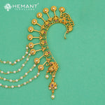 Antique Back Ear Cuff | Peacock Motif Back Kan with Multi-Strand Pearl Chain - 5378