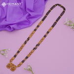 Antique Finish Floral Design Long Black Bead Mangalsutra with Ruby Stones - 4950