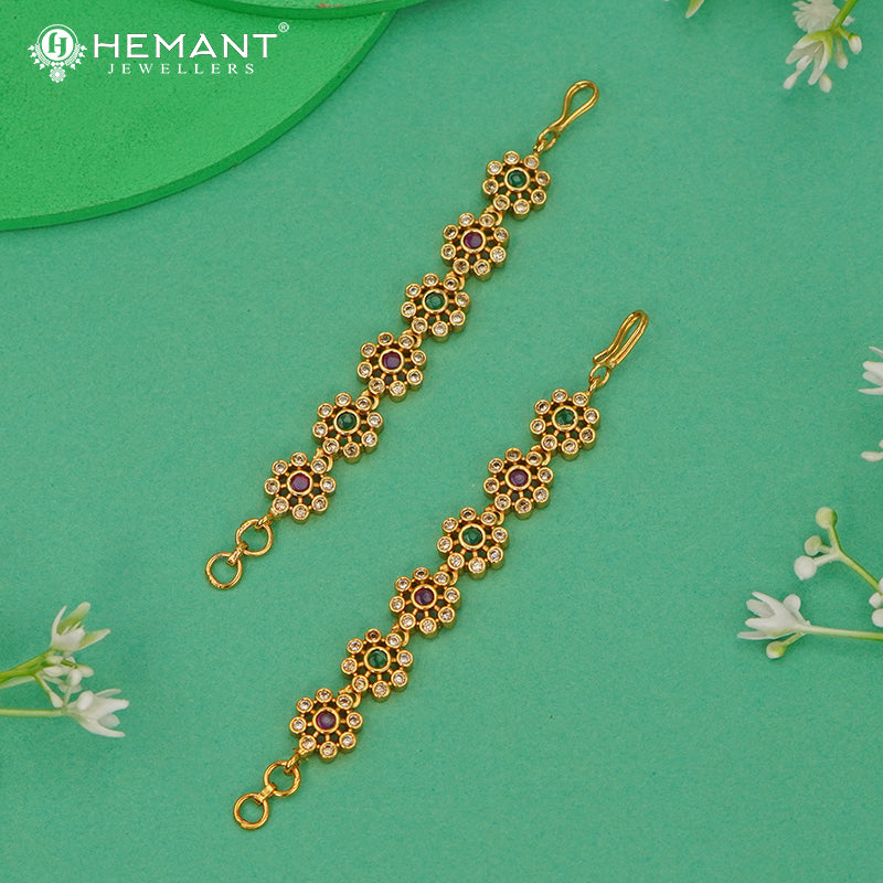 Antique Floral Design Kaan Chain (Mattal) with Ruby and Green CZ Stones - 5337 