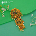 Antique Hair Brooch | Mini Jadai Billai for Bridal Hair | Ambada Hair Pin with Floral Stone Work and Pearl Drops - 5368