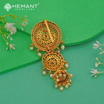 Antique Hair Brooch | Mini Jadai Billai for Bridal Hair | Ambada Hair Pin with Floral Stone Work and Pearl Drops - 5368