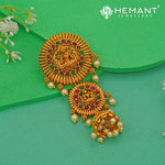 Antique Hair Brooch | Mini Jadai Billai for Bridal Hair | Temple Style Deity Motif Ambada Pin with Jhumka Dangles - 5369