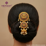 Antique Hair Brooch | Mini Jadai Billai for Bridal Hair | Temple Style Deity Motif Ambada Pin with Jhumka Dangles - 5369