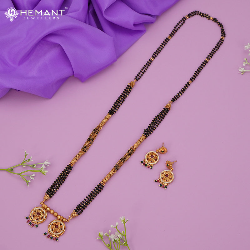 Antique Long Mangalsutra Set with Floral Medallion and Matching Tops - 5245