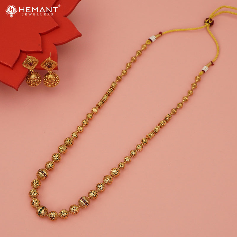 Antique Long Necklace Set with Earrings - 3989-4009 #red-green