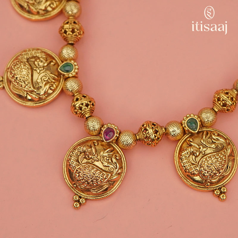 Antique Long Necklace Set with Earrings - 3992-4630 