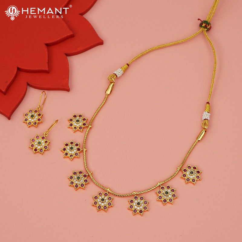 Antique Necklace Set with Earrings - 3953-55 #red-green