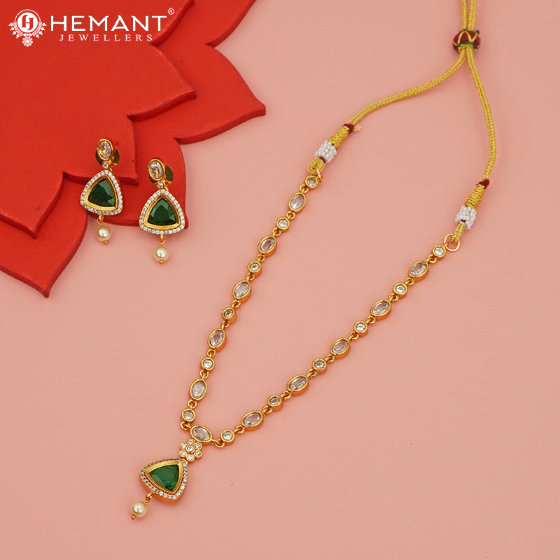 Antique Necklace Set with Earrings - 4832-95 #red-green
