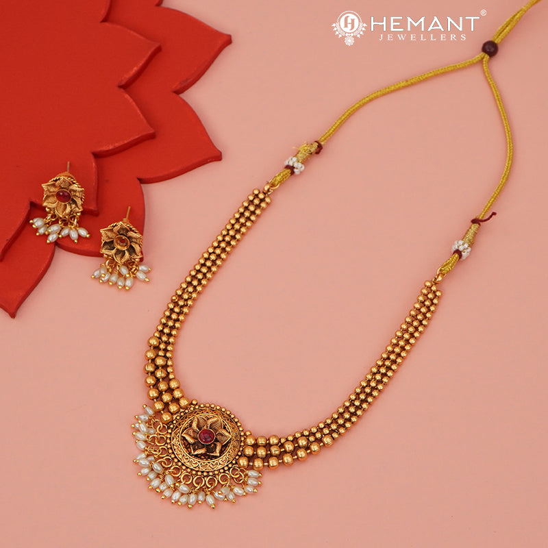 Antique Necklace Set with Earrings - 5415-17 #red