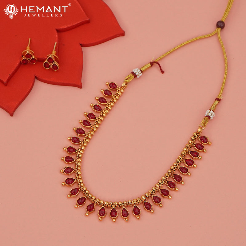 Antique Necklace Set with Earrings - 5437-440 #red