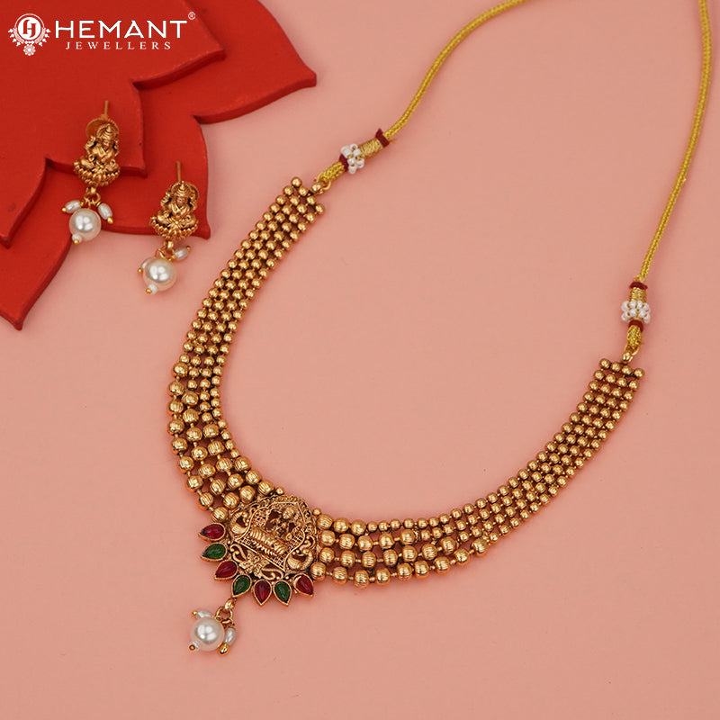Antique Necklace Set with Earrings - 5442-45 #red-green
