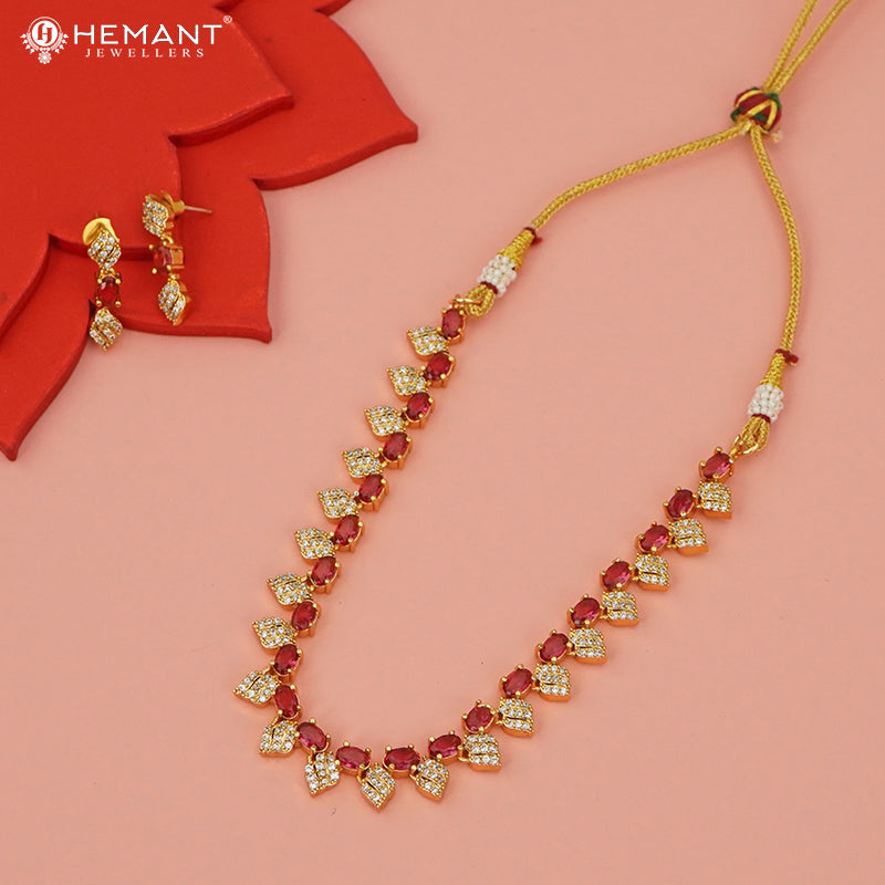 Antique Necklace Set with Earrings - 5449-50 #red