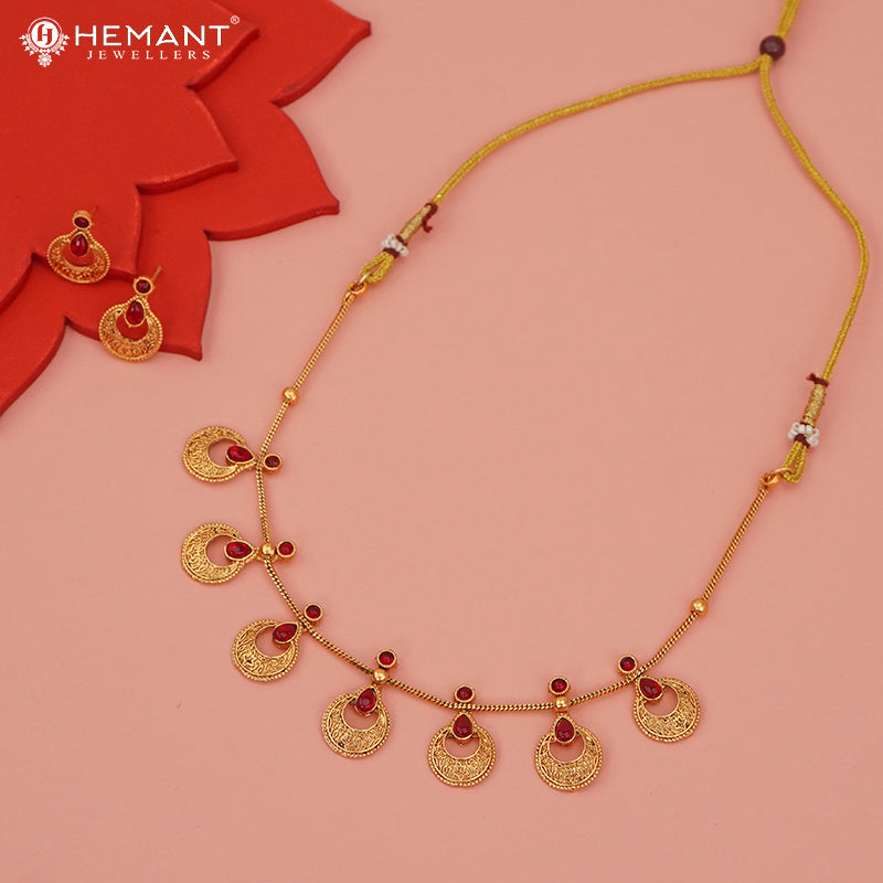 Antique Necklace Set with Earrings - 5461-64 #red