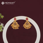 Chandbali Earrings - Ornate Ruby and Green Stone Drop Earrings - 5189
