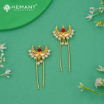 Chandrakor Ambada Hair Pin Set with Ruby Stone and Pearls | Traditional Festive Accessory - 5197