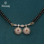 Classic Micro Gold Plated Dual Vati CZ and Ruby Stone Short Mangalsutra - 5094