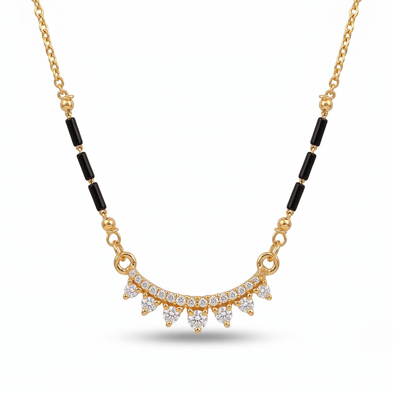 Contemporary Curved CZ Pendant Short Mangalsutra - 3969