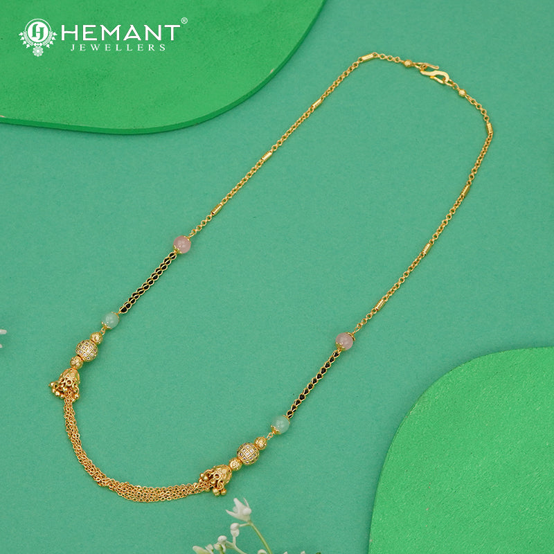 Contemporary Gold Plated Mangalsutra Chain with CZ Stones and Tassels - 1074