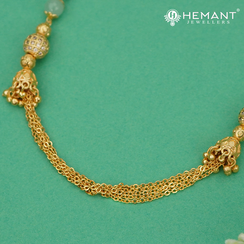 Contemporary Gold Plated Mangalsutra Chain with CZ Stones and Tassels - 1074