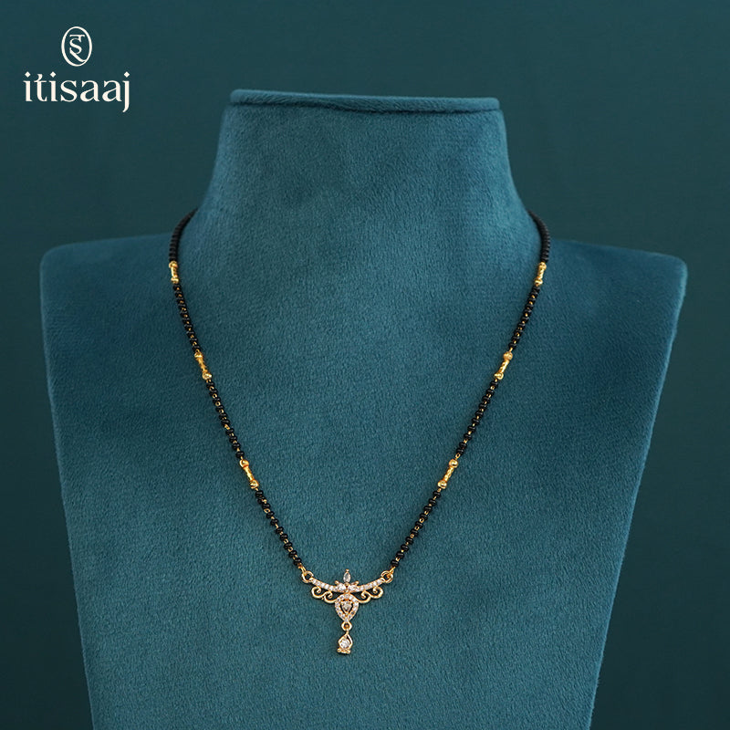 CZ Studded Floral Filigree Short Mangalsutra - 5104