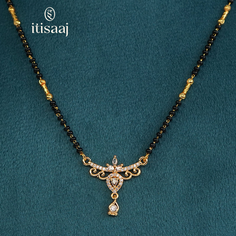 CZ Studded Floral Filigree Short Mangalsutra - 5104
