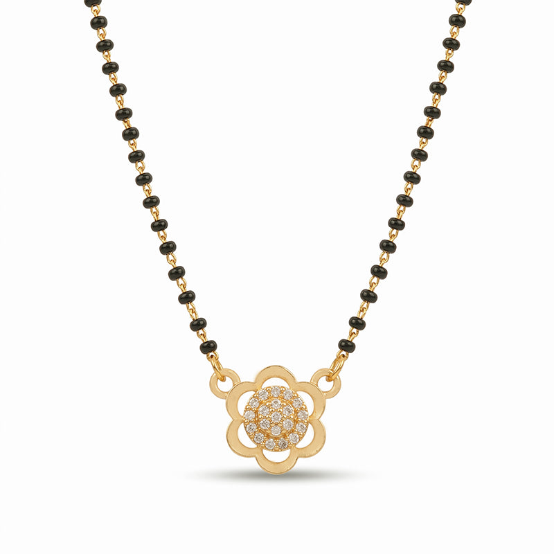 Delicate Floral CZ Studded Micro Gold Plated Short Mangalsutra - 3924